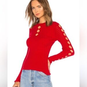 Kenzo Fitted Lacehole Sweater Top in Red Size M